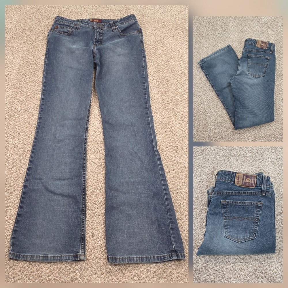Vintage LEI Flare Jeans Women's Size 9 Mid Rise Y2K Denim Distressed  Faded Wash